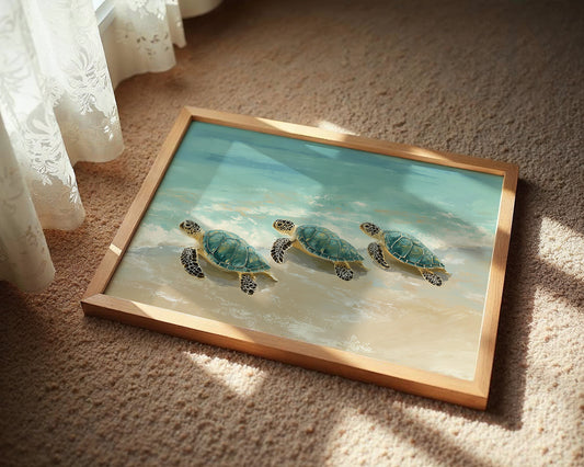 Sea Turtles Drift Through Turquoise