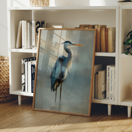 Heron Waits In Misty Blue