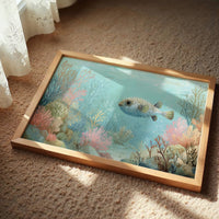 Pufferfish Drifts Through Coral Symphony