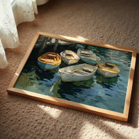 Boats Rest In Harbor Blue