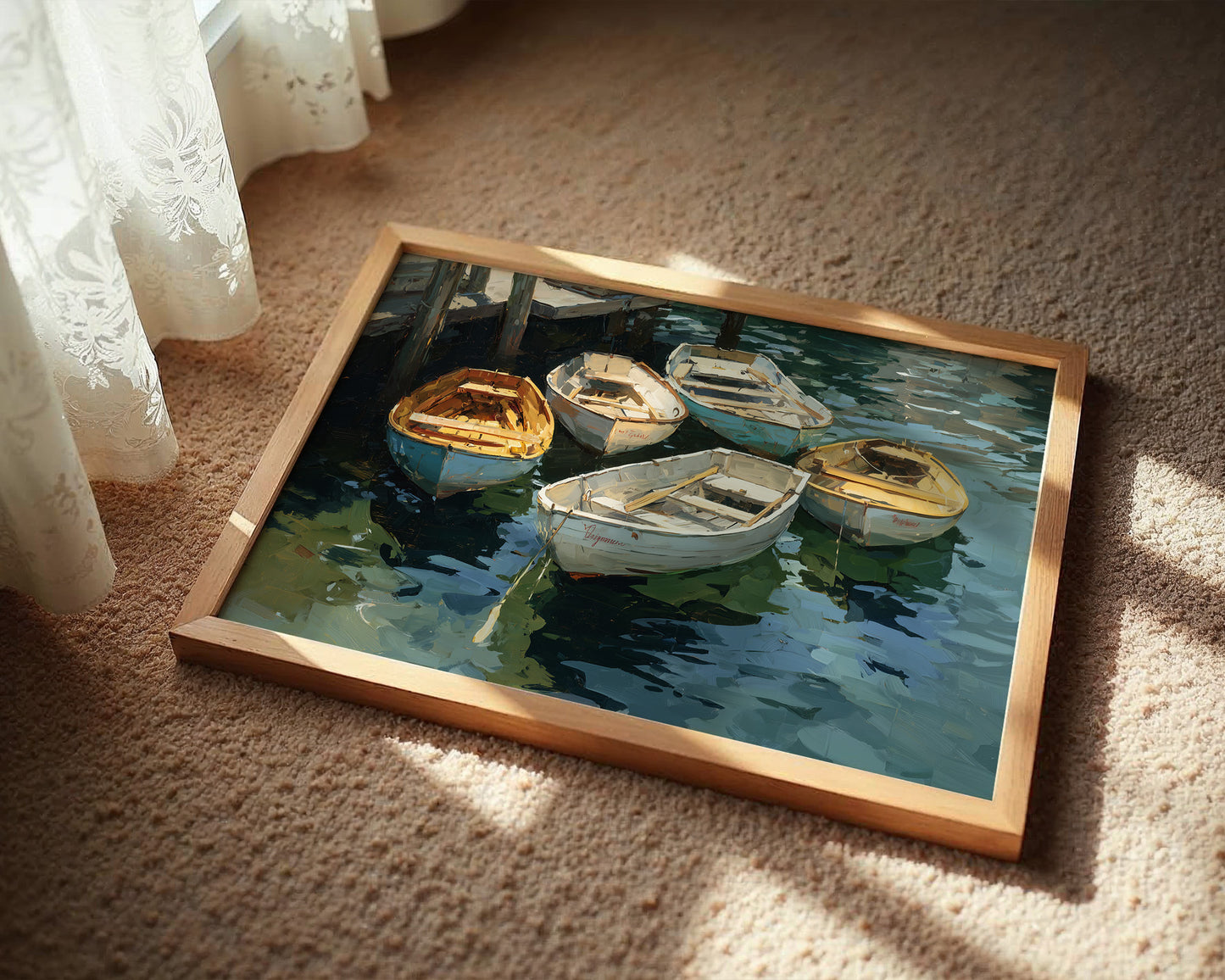 Boats Rest In Harbor Blue