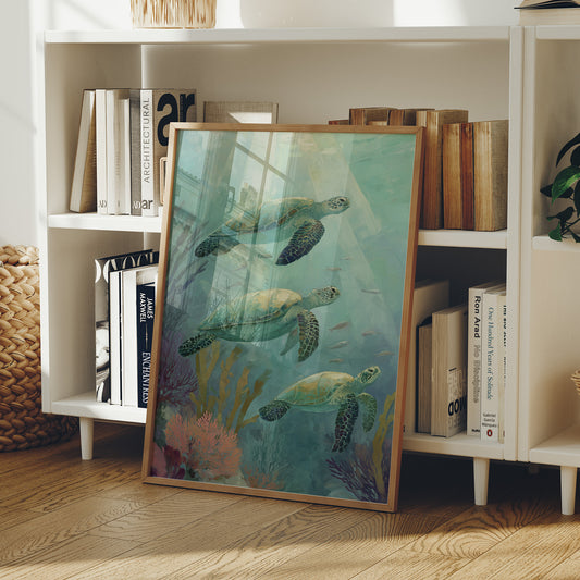 Sea Turtles Dance Through Aquamarine