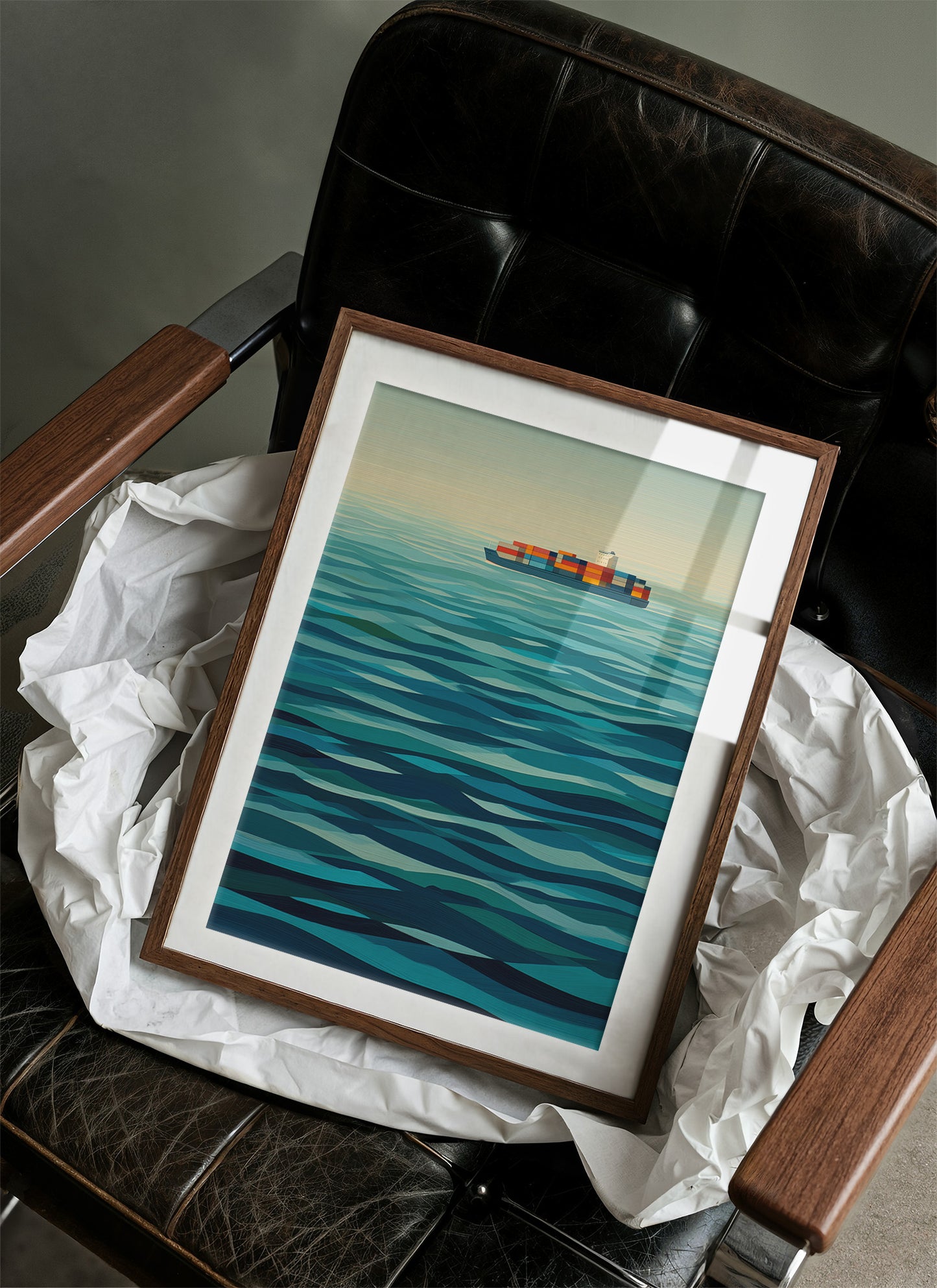 Solitary Vessel Crosses Teal Expanse