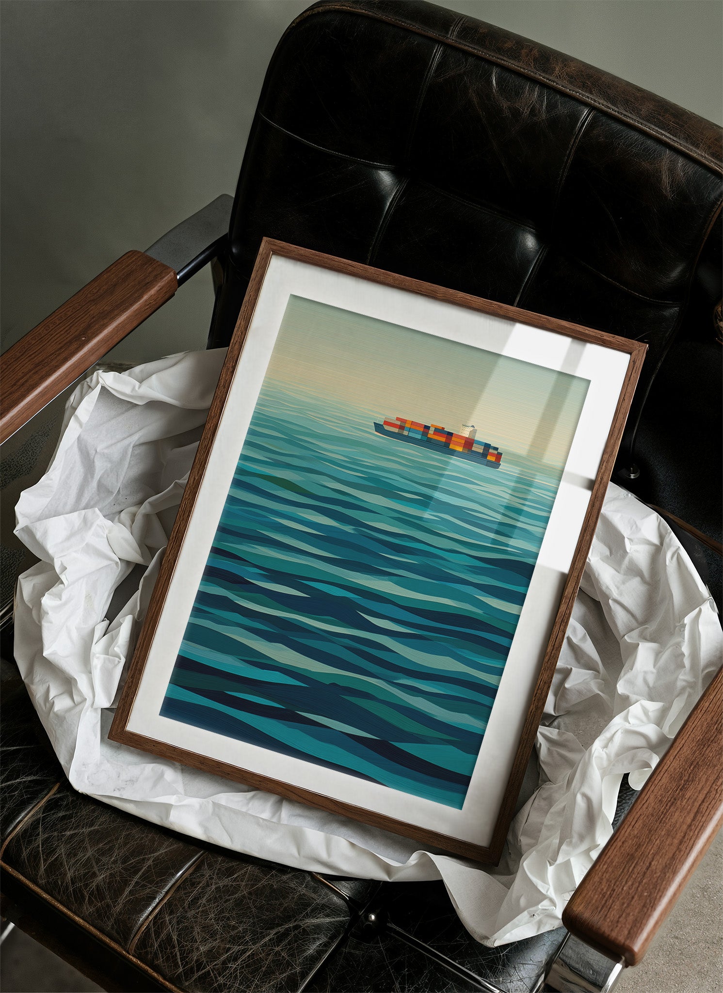 Solitary Vessel Crosses Teal Expanse