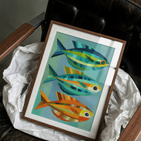 Geometric Trio Glides Through Aqua Depths