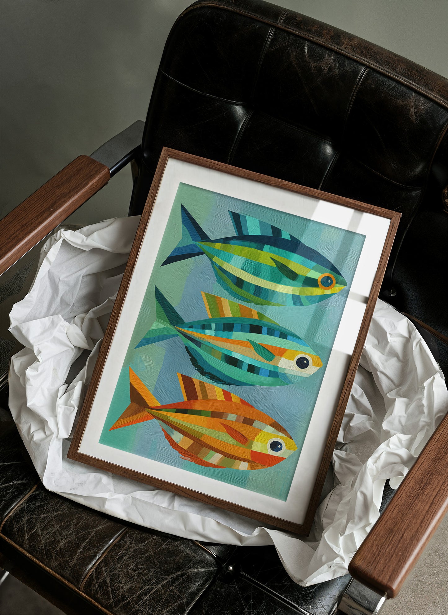Geometric Trio Glides Through Aqua Depths