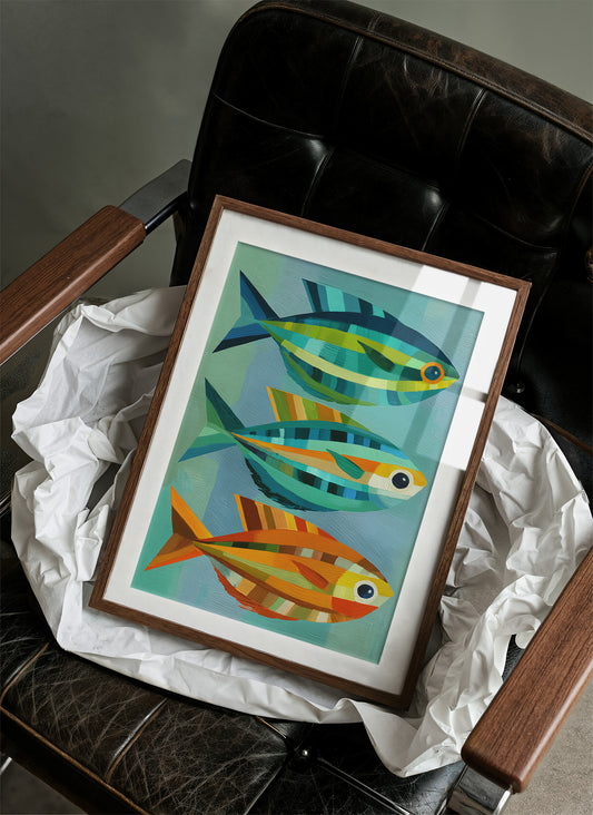 Geometric Trio Glides Through Aqua Depths