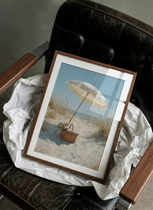 Solitary Parasol Awaits Seaside Return