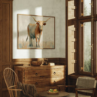 Longhorn's Stoic Gaze Across Prairie Whispers