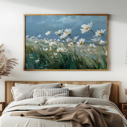 Coastal Daisies Dance Against Stormy Skies