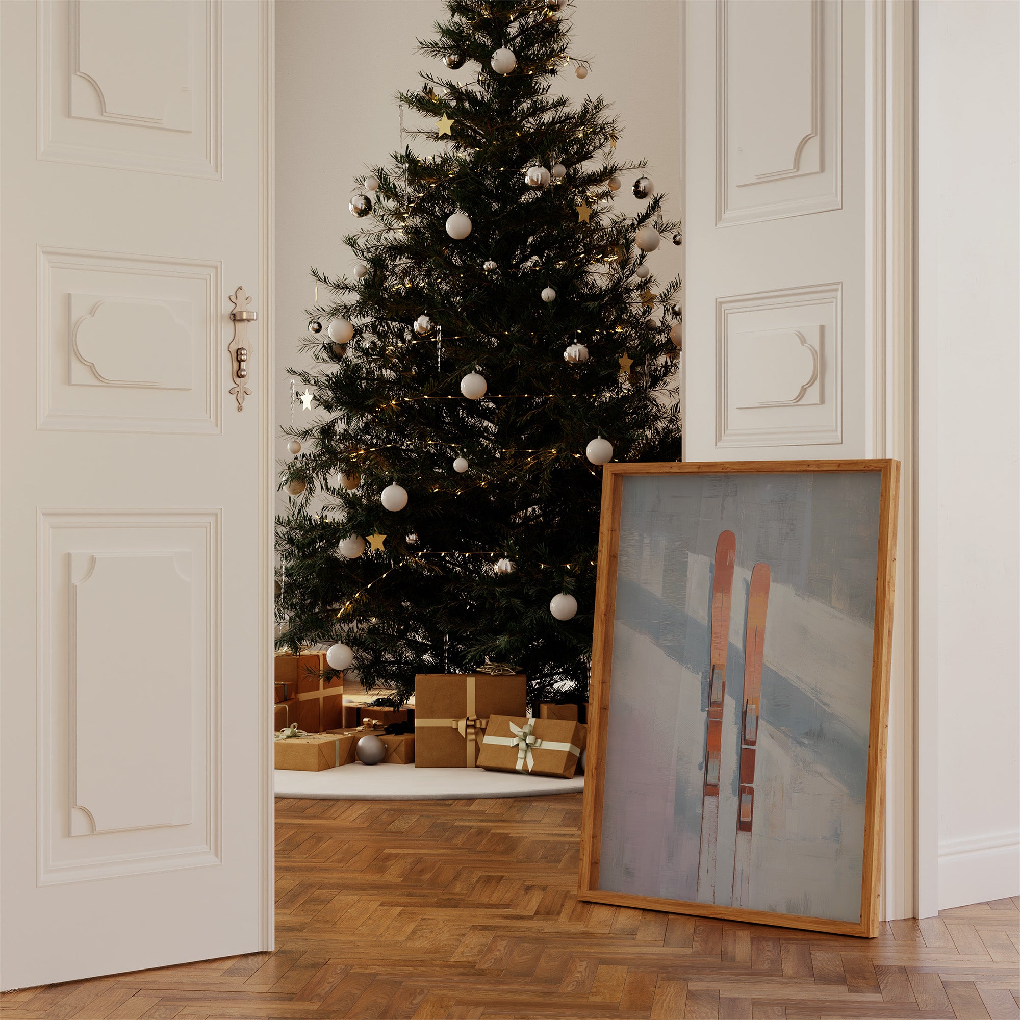 Alpine Duet: Copper Skis at Rest