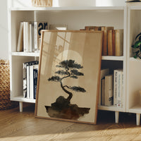 Bonsai Silhouette Against Rising Moon