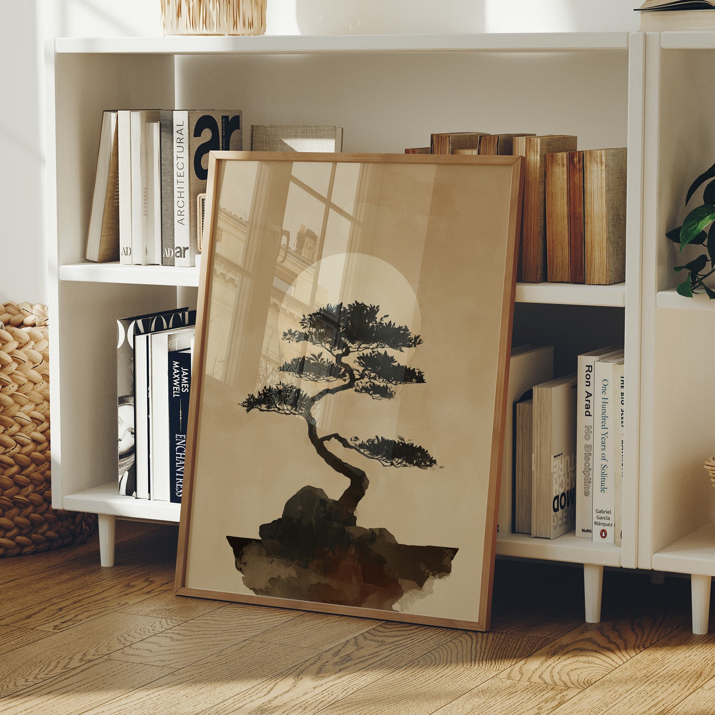Bonsai Silhouette Against Rising Moon