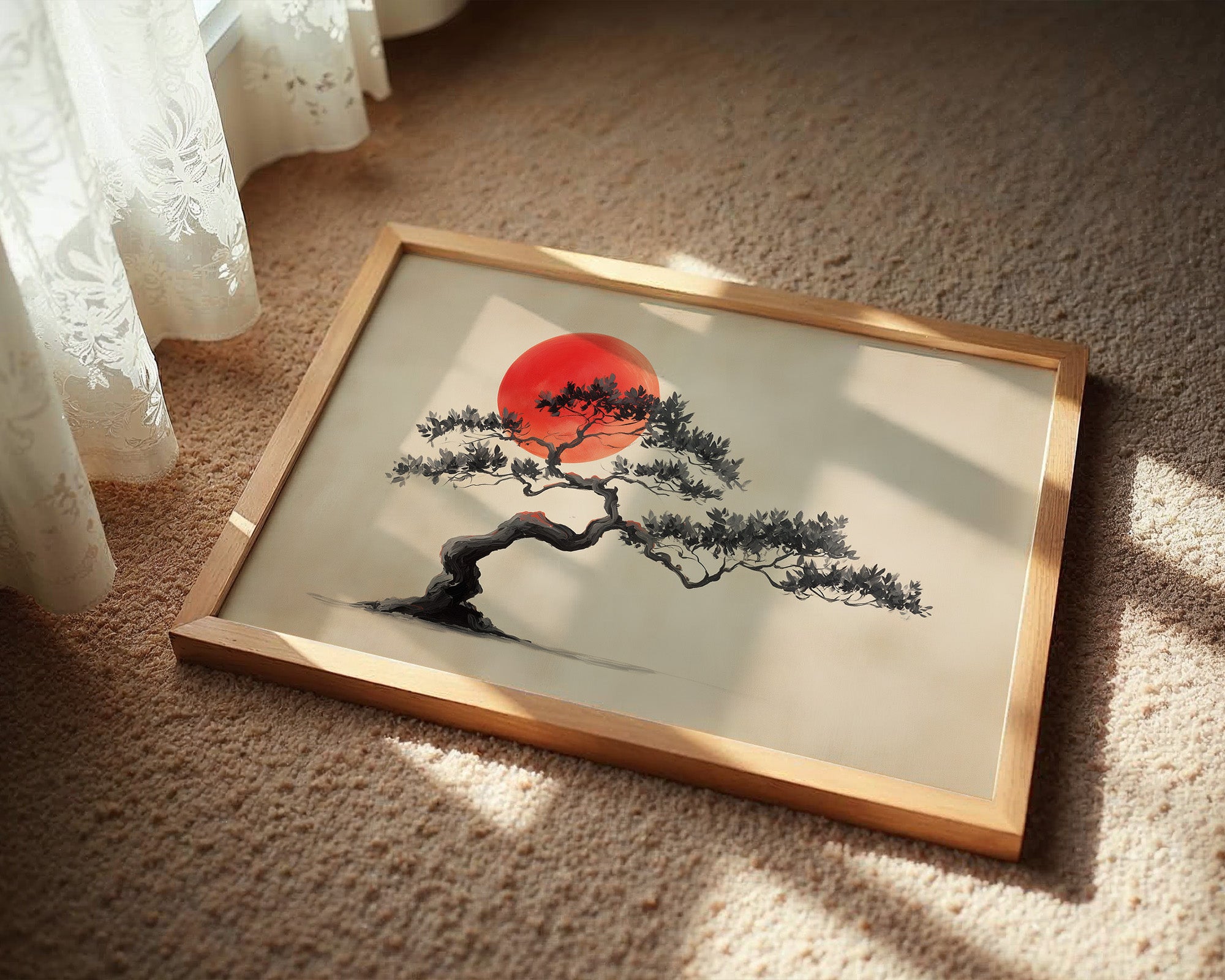 Crimson Harmony: Bonsai Beneath Blood Moon