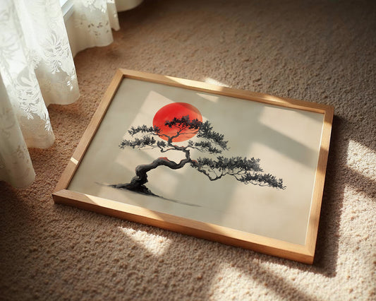 Crimson Harmony: Bonsai Beneath Blood Moon