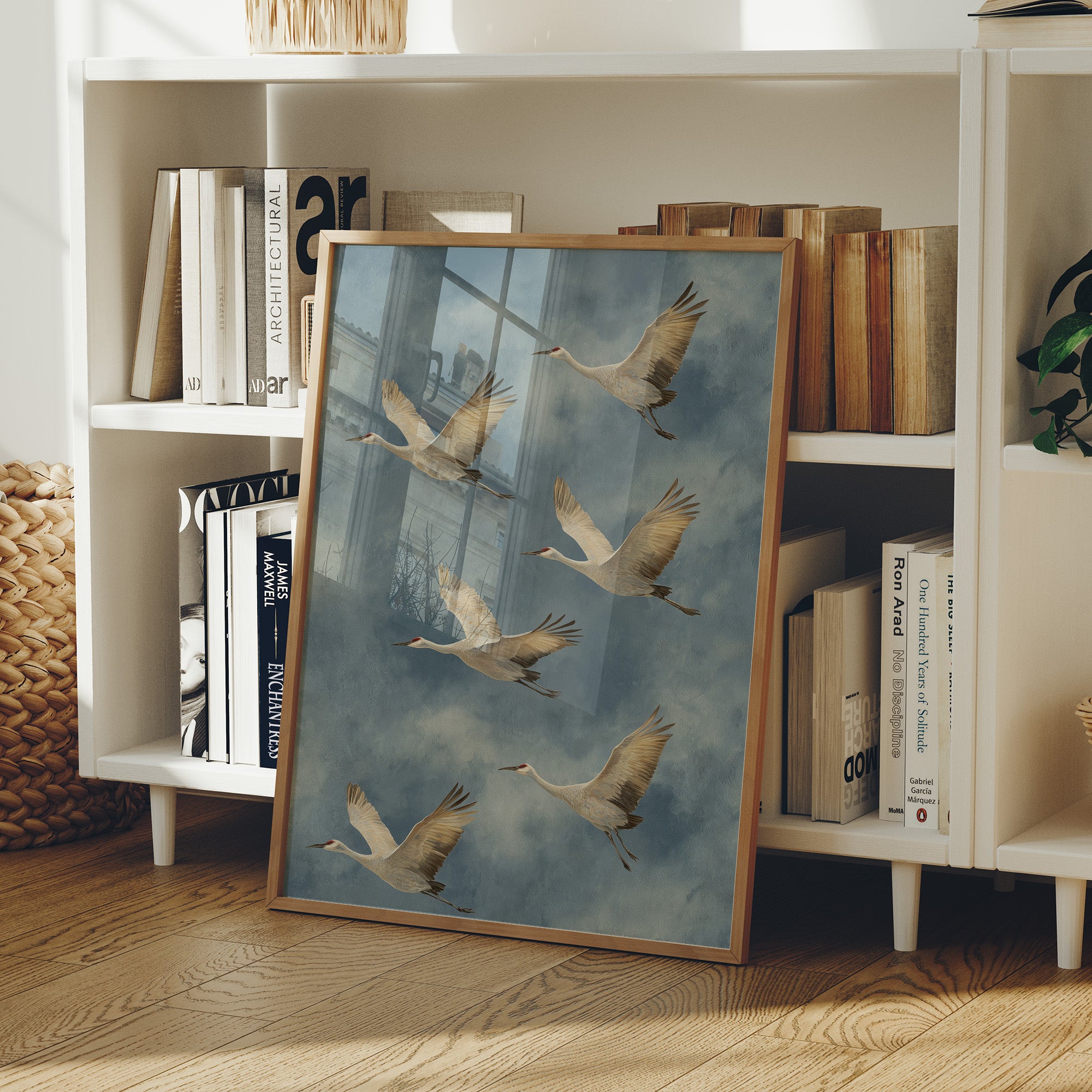 Celestial Migration: Cranes Dancing Through Storm Clouds