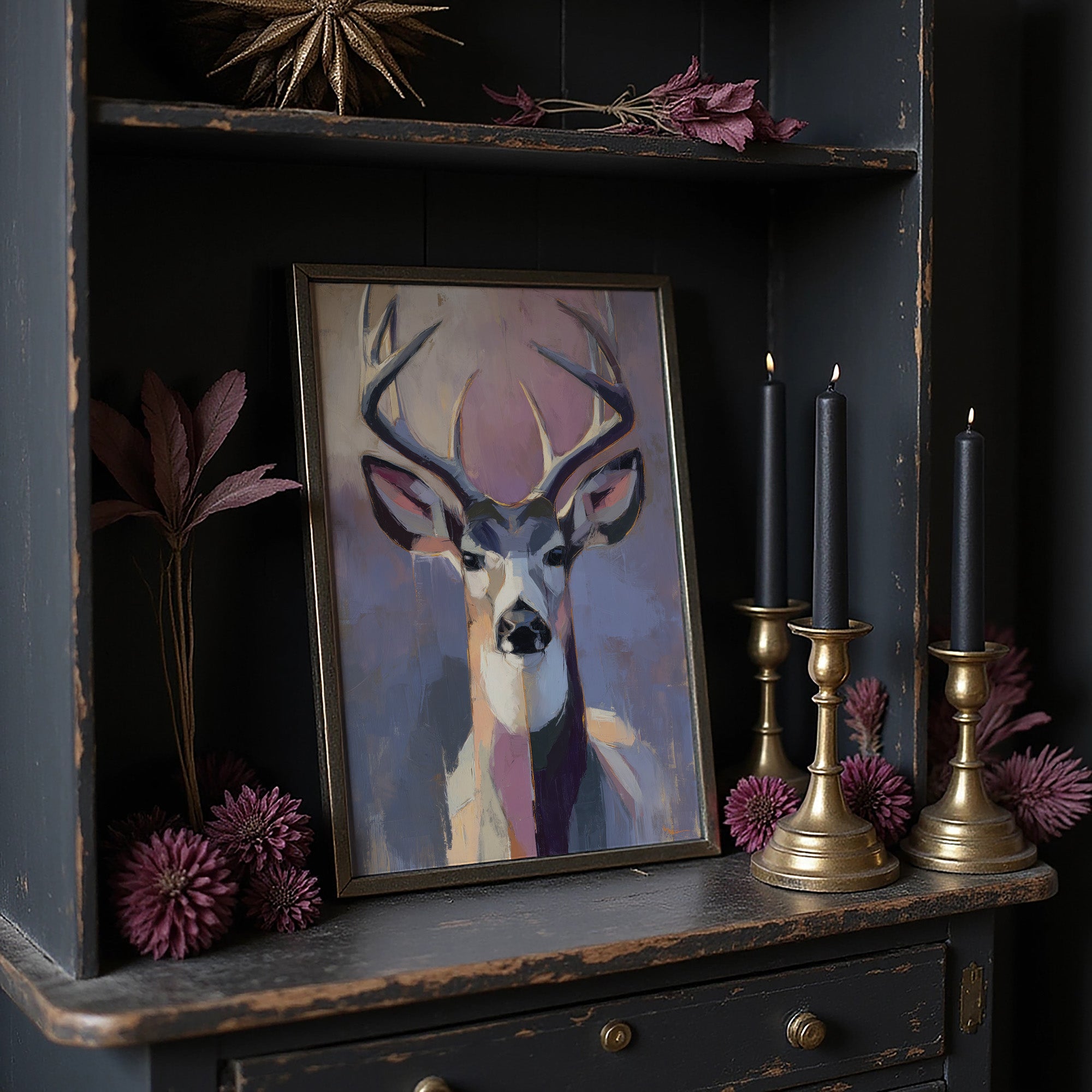 Majestic Gaze: Stag in Pastel Abstraction