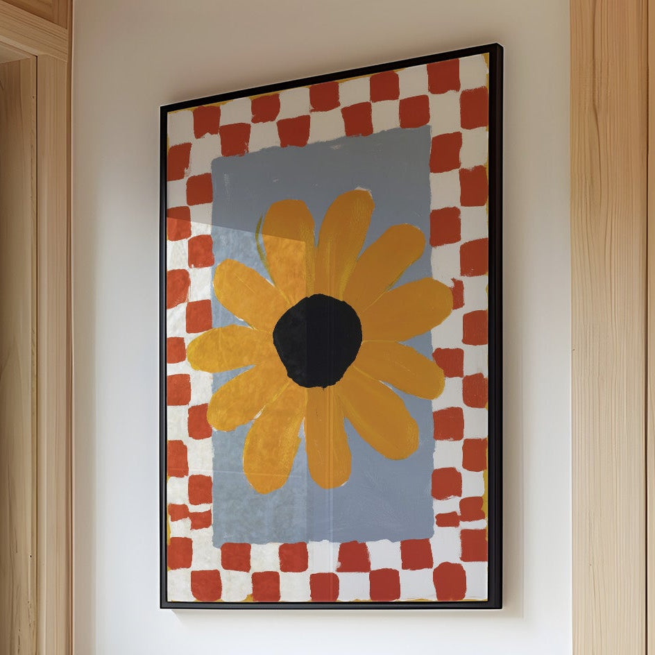 Checkered Borders Frame Golden Bloom