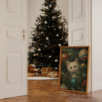 Curious Whiskers Among Festive Boughs