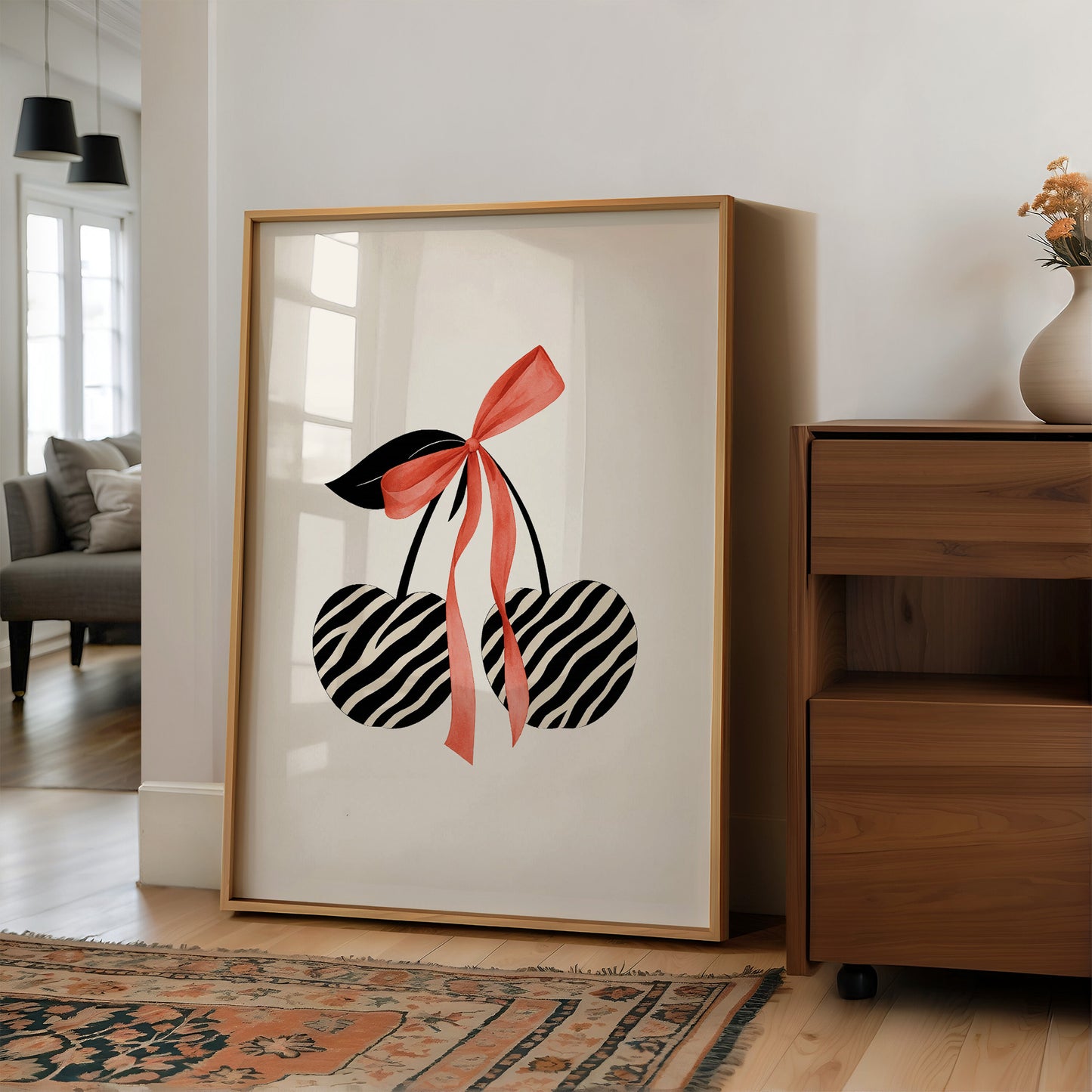 Zebra Cherries Tied With Coral Silk