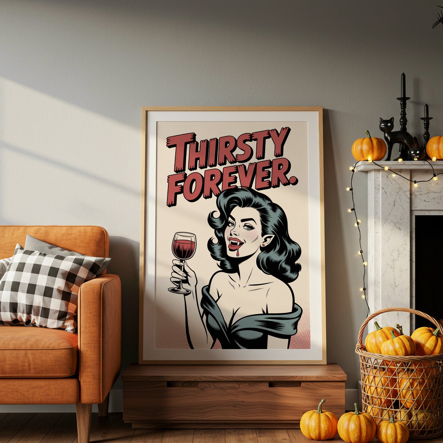 Vintage Vamp Sips Red Wine