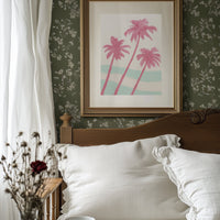 Pink Palms Over Mint Waves