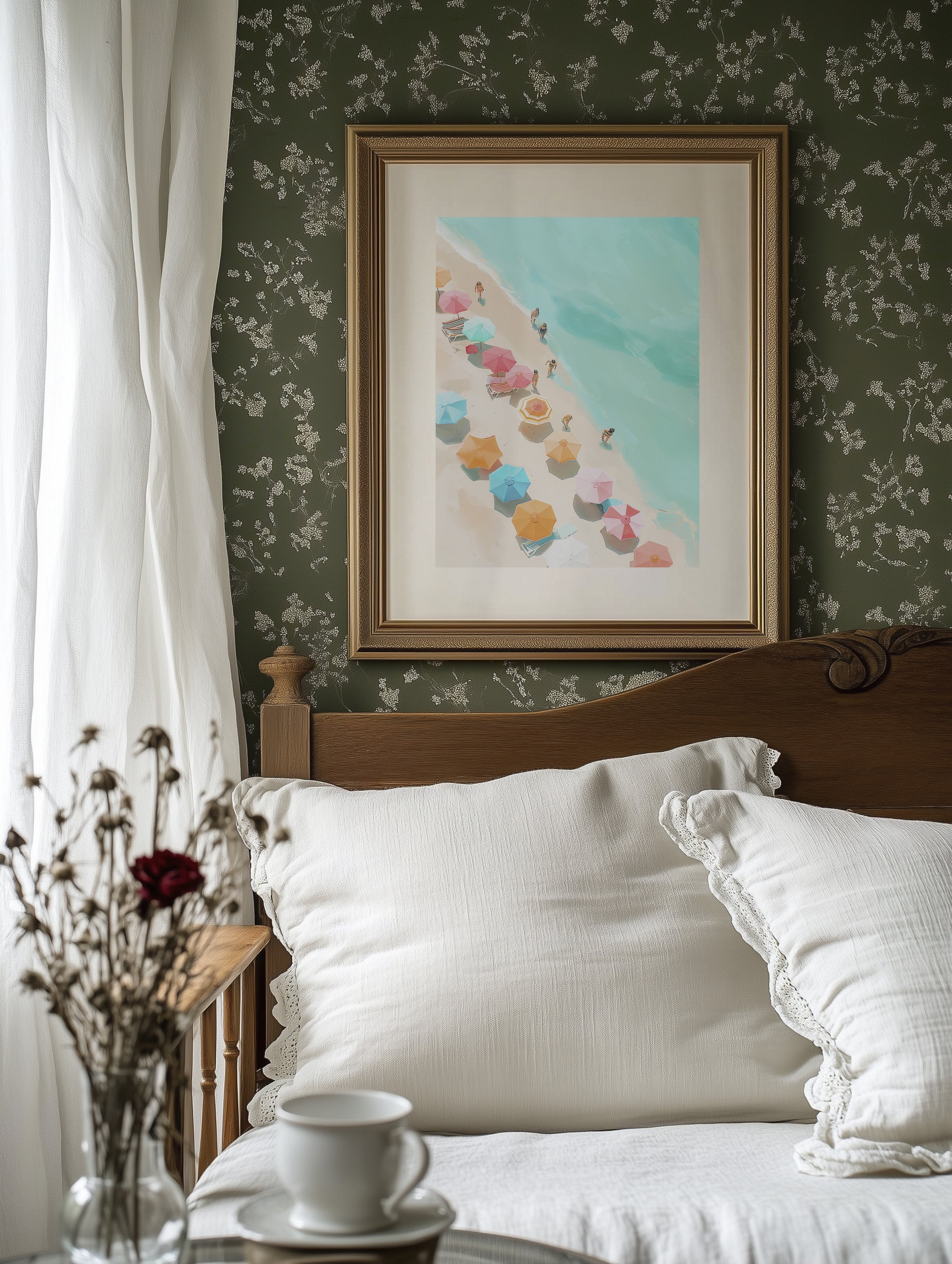 Colorful Parasols Dot Turquoise Shores