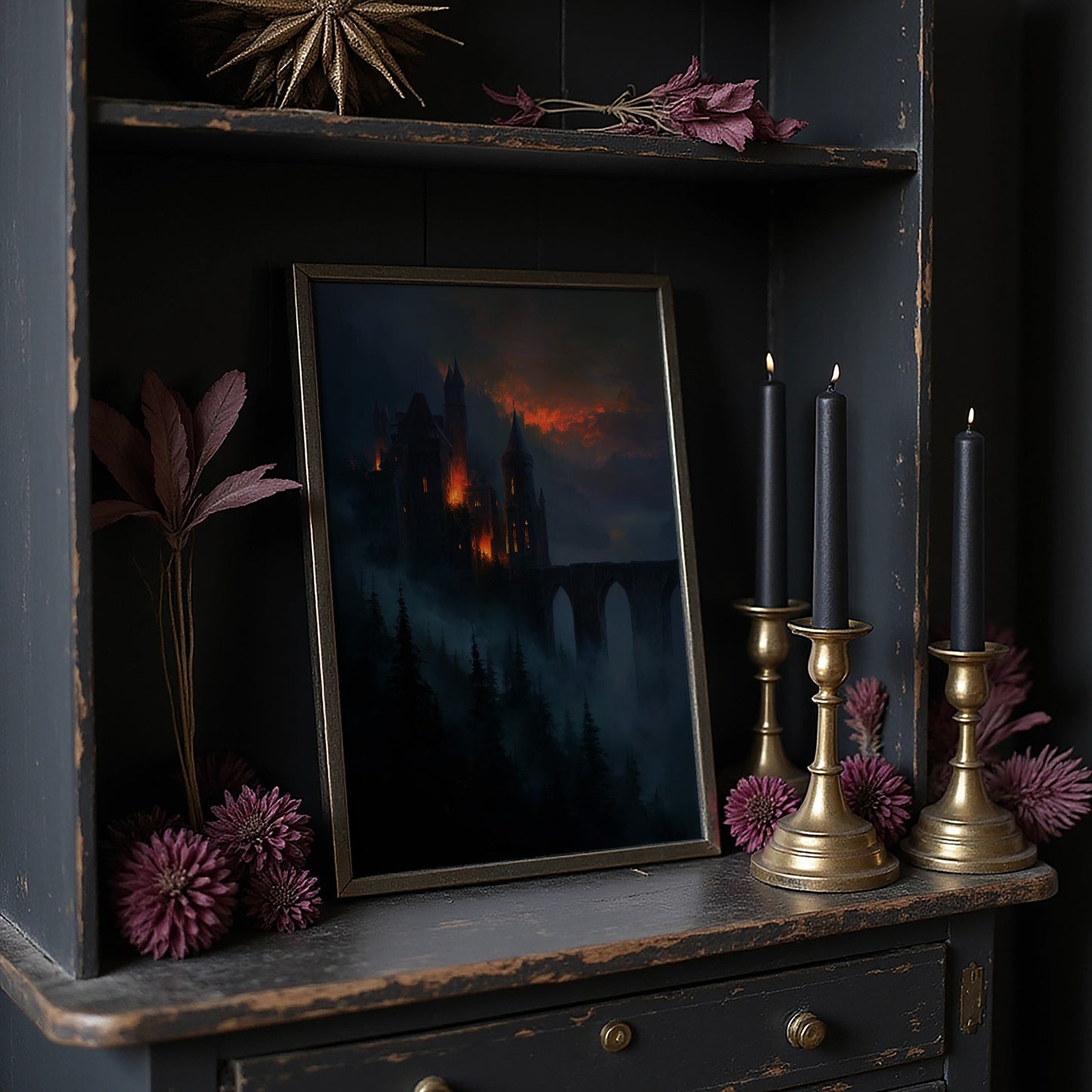 Fortress Ablaze Beyond Misty Pines