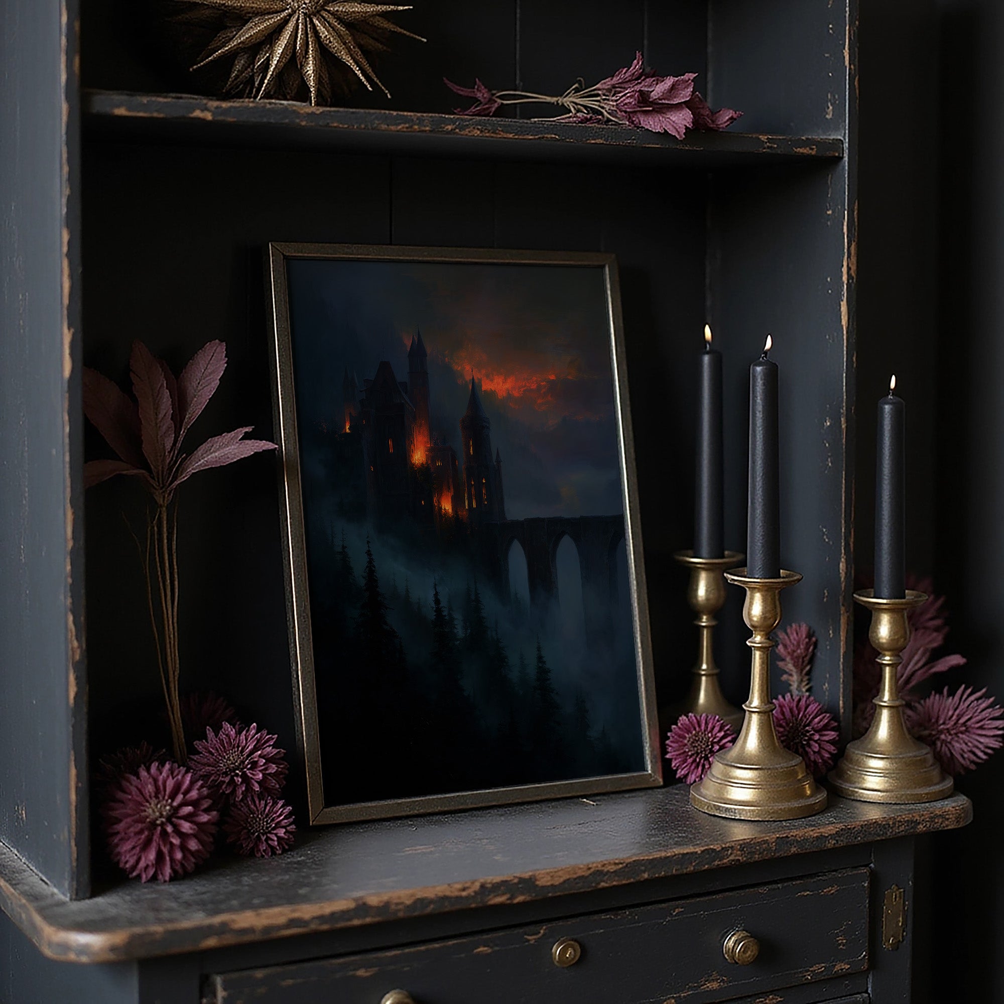 Fortress Ablaze Beyond Misty Pines
