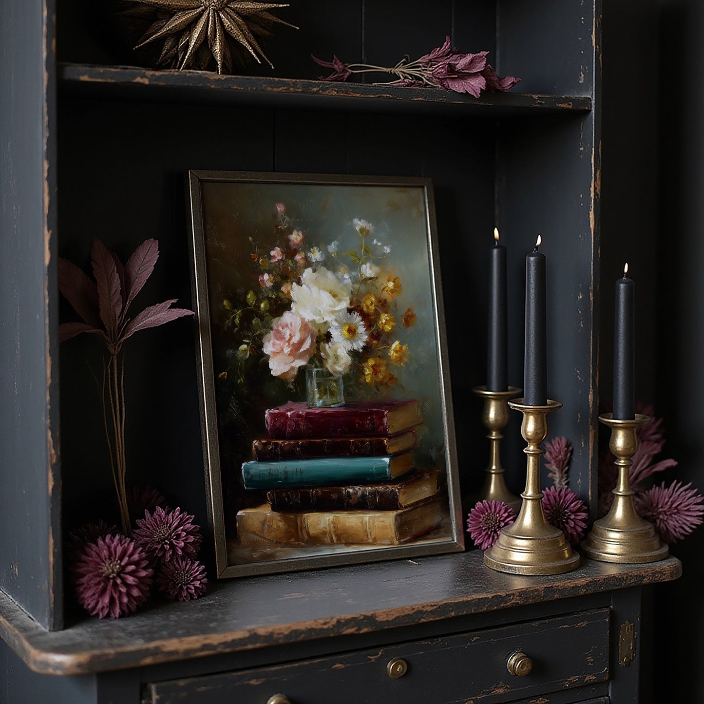 Peonies Rest On Literary Treasures