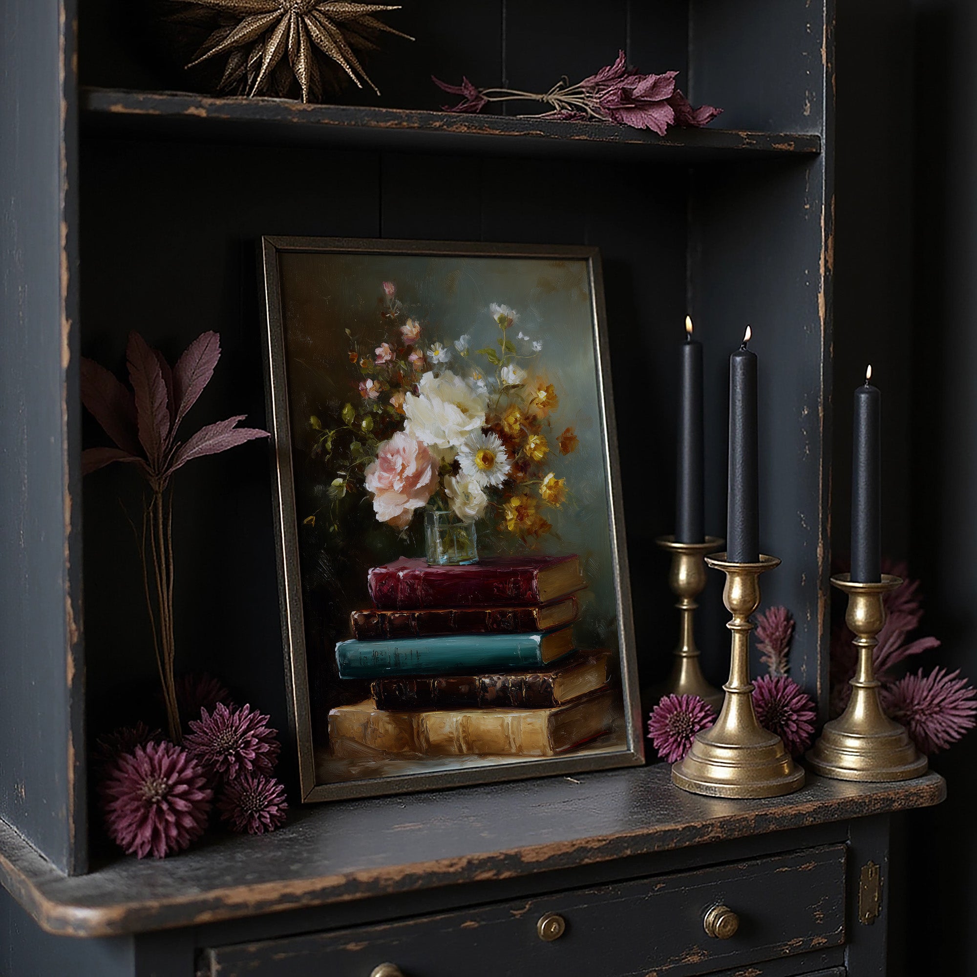 Peonies Rest On Literary Treasures