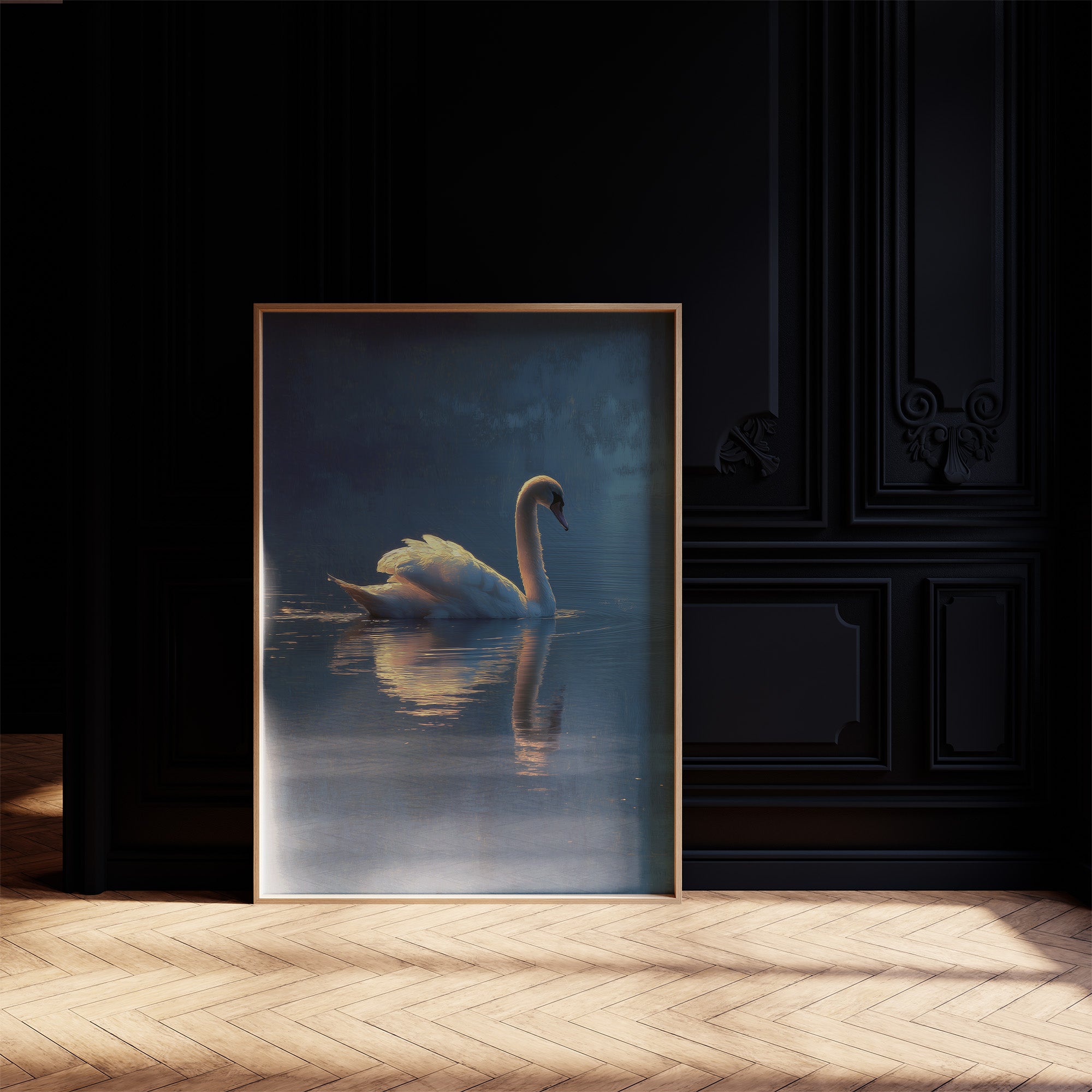 Swan Glides Through Golden Hour