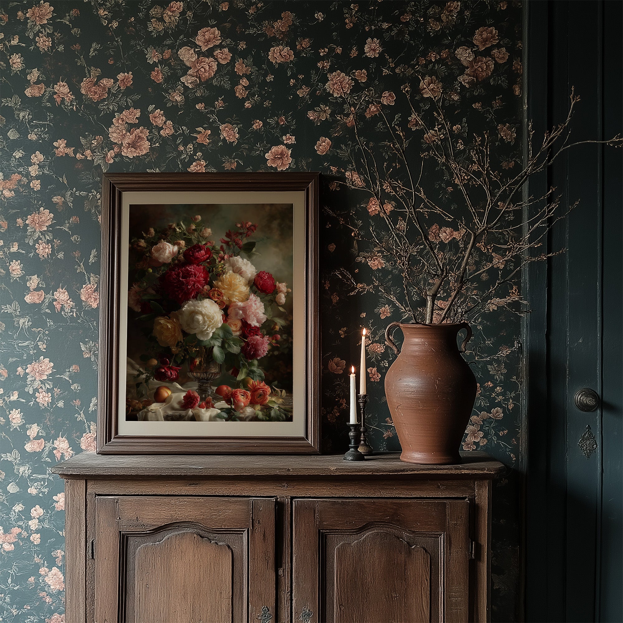 Peonies Bloom Against Velvet Darkness