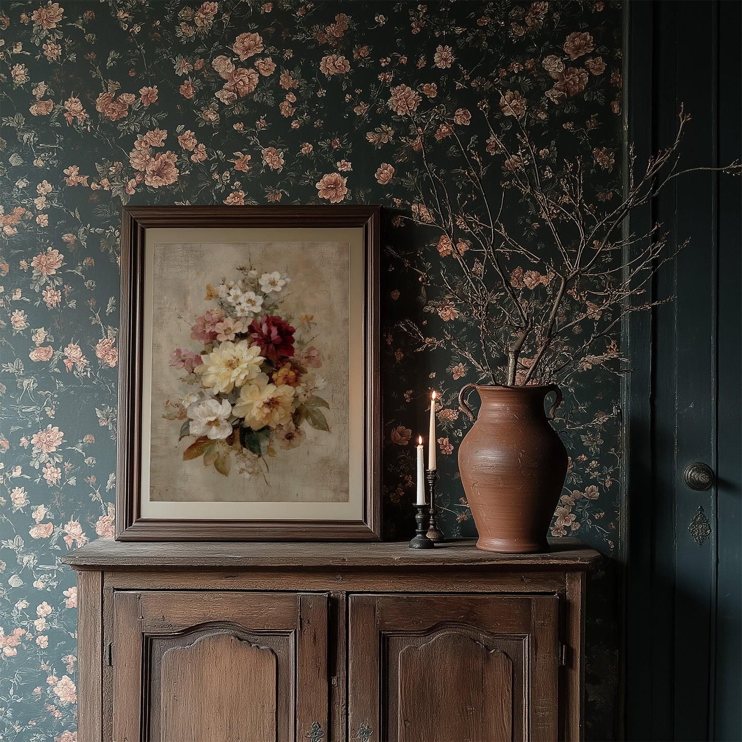 Peonies Against Midnight Walls