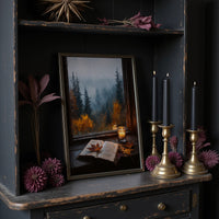 Autumn Pages Against Misty Pines