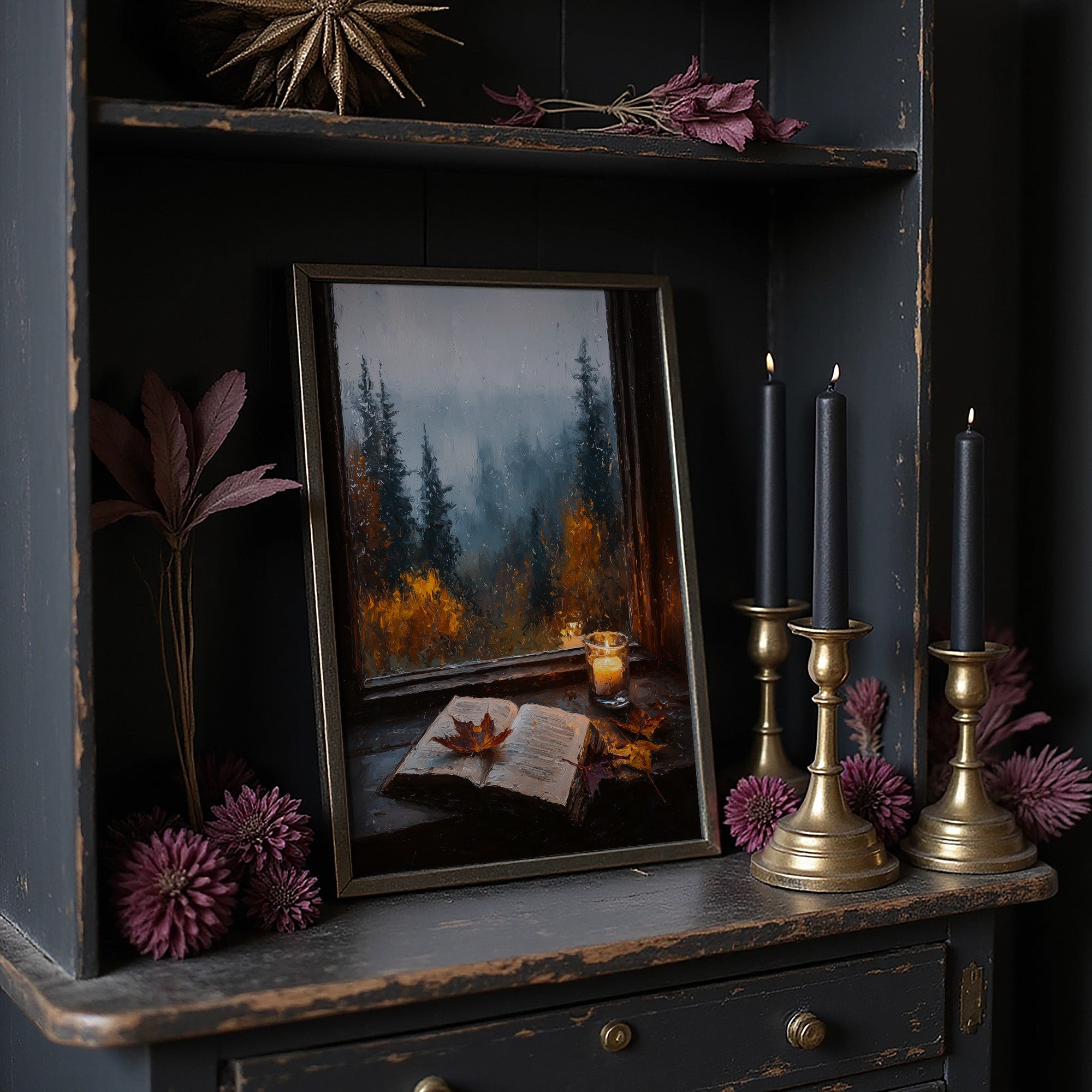 Autumn Pages Against Misty Pines