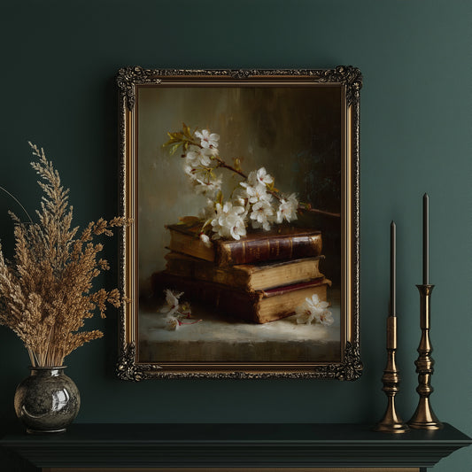 Blossoms Rest On Vintage Tomes