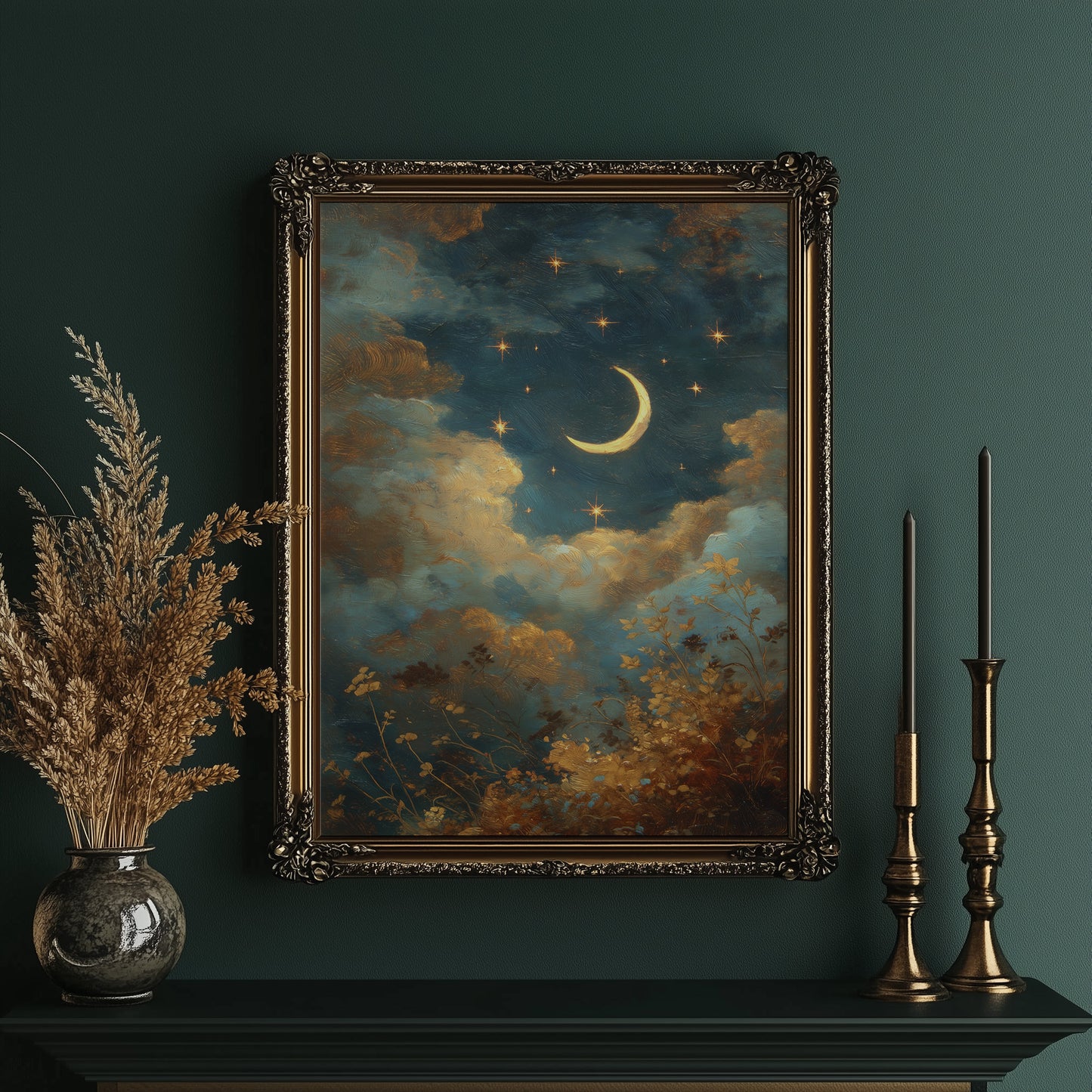 Golden Crescent Through Evening Clouds