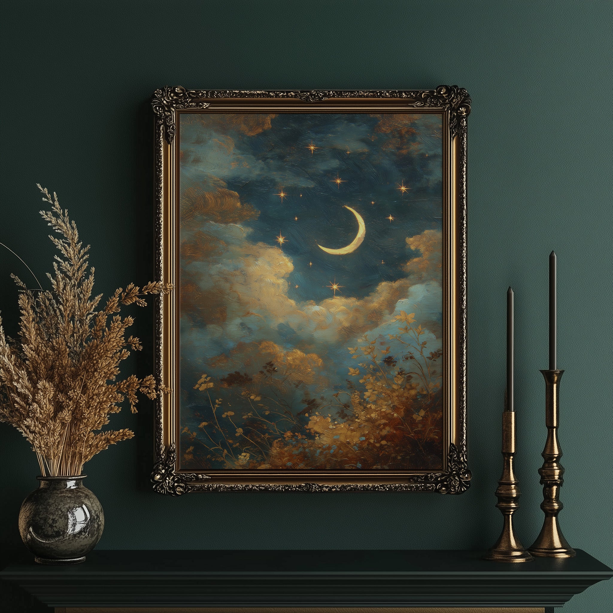 Golden Crescent Through Evening Clouds