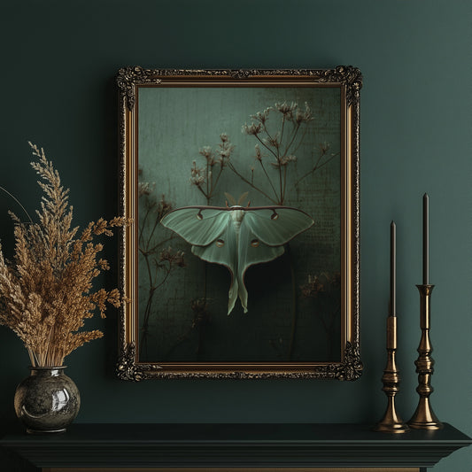 Lunar Moth Among Faded Stems