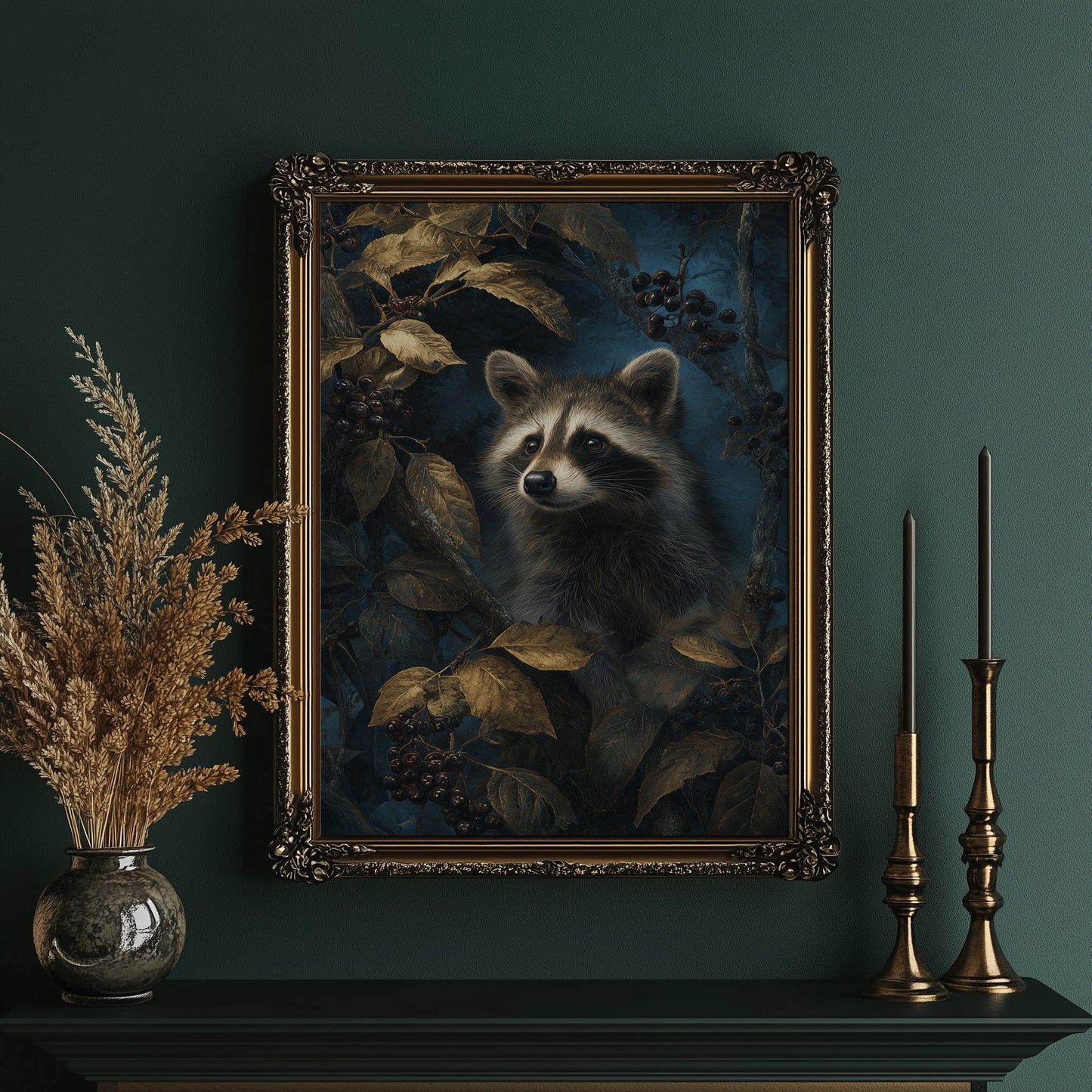 Midnight Visitor Behind Golden Leaves