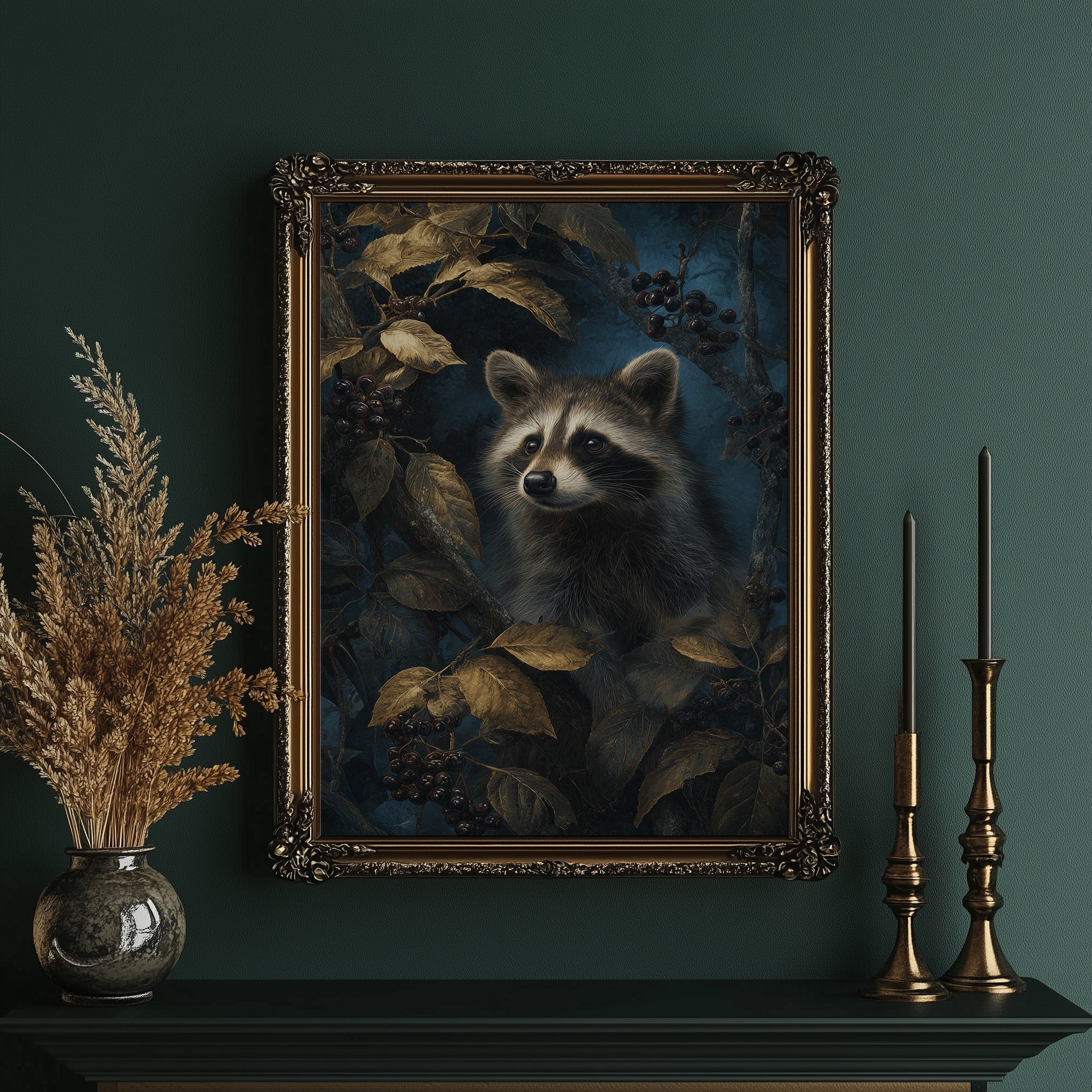 Midnight Visitor Behind Golden Leaves