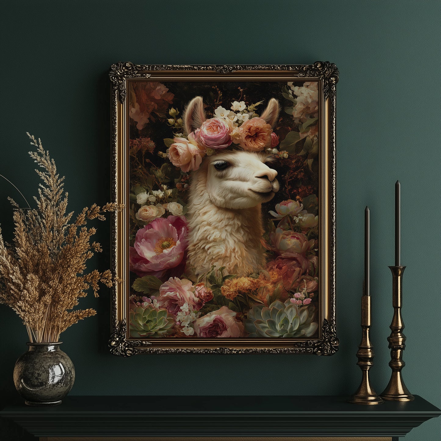 Crowned Llama In Floral Court