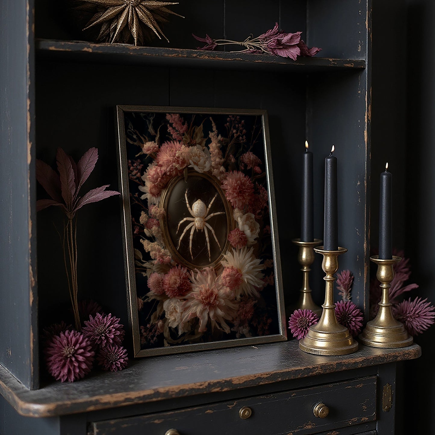 Pale Arachnid Among Blush Blooms