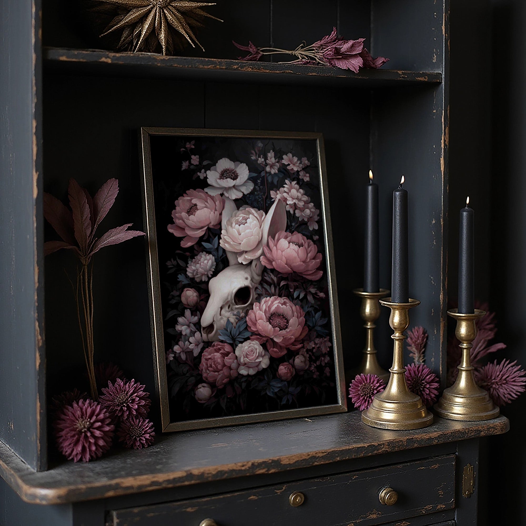 Skull Blossoms Against Velvet Night