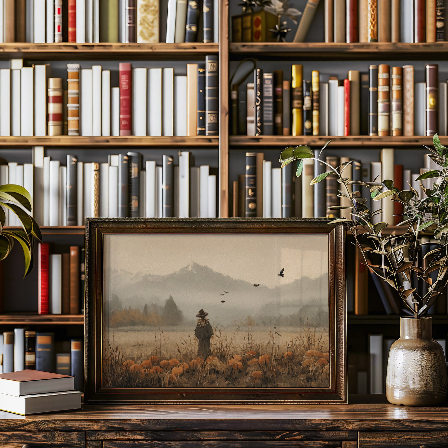 Autumn Field Watcher Stands Alone