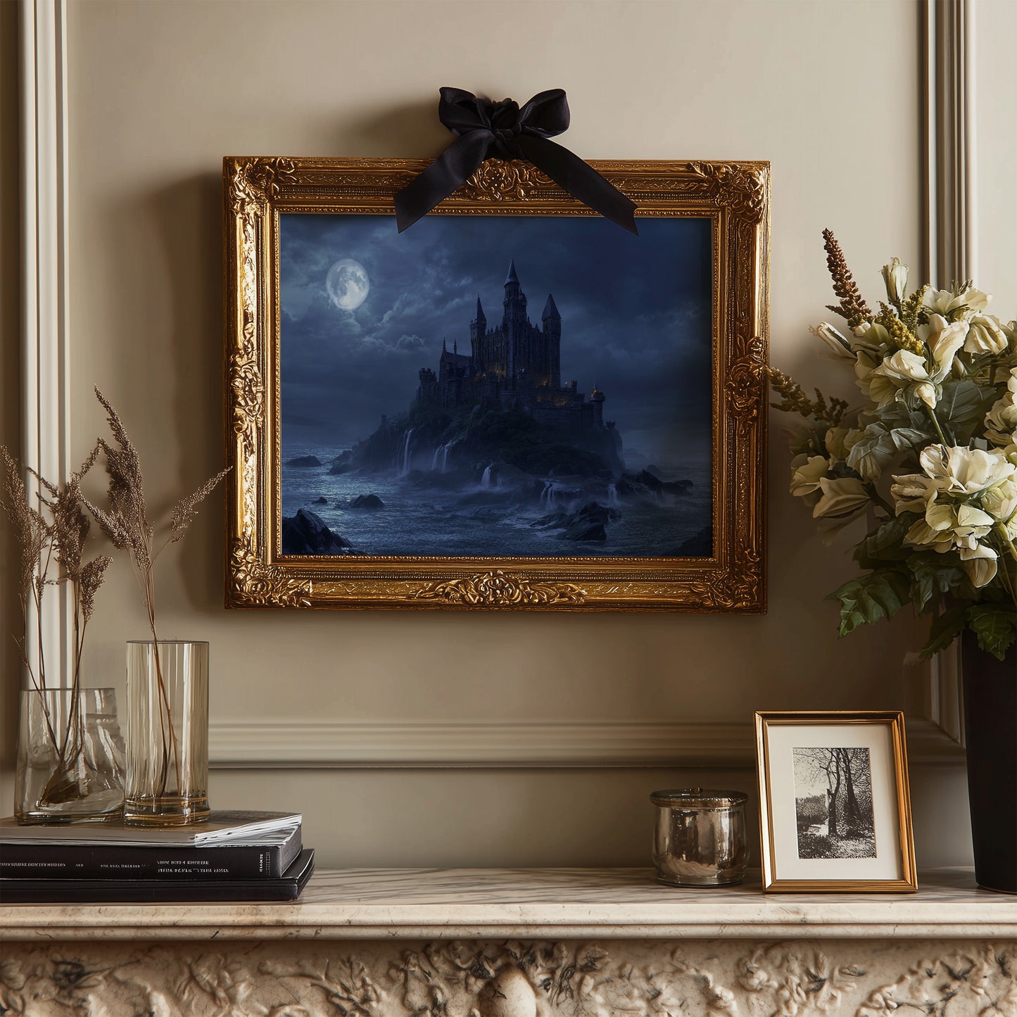 Moonlit Fortress Above Stormy Seas