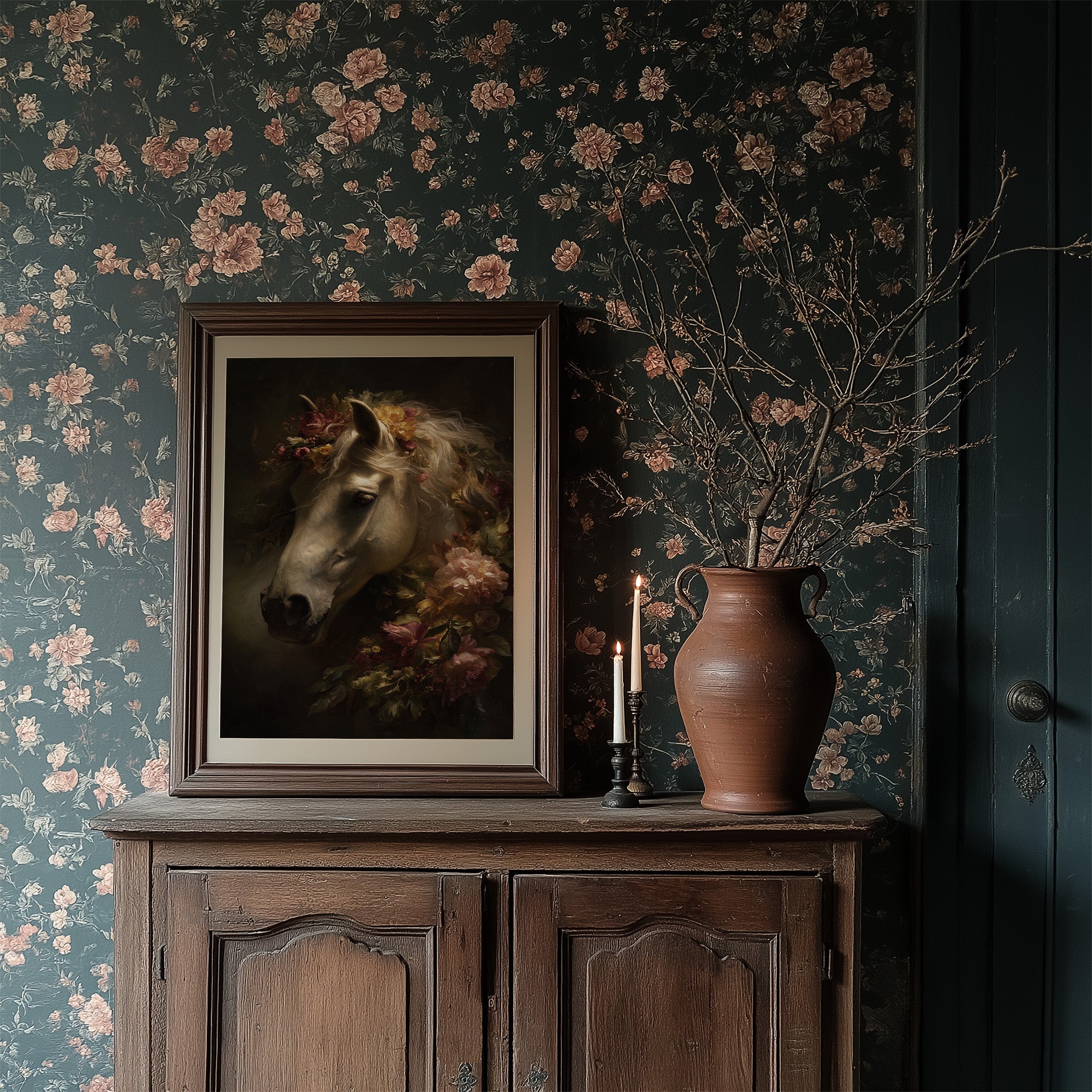 Noble Steed Adorned With Blossoms