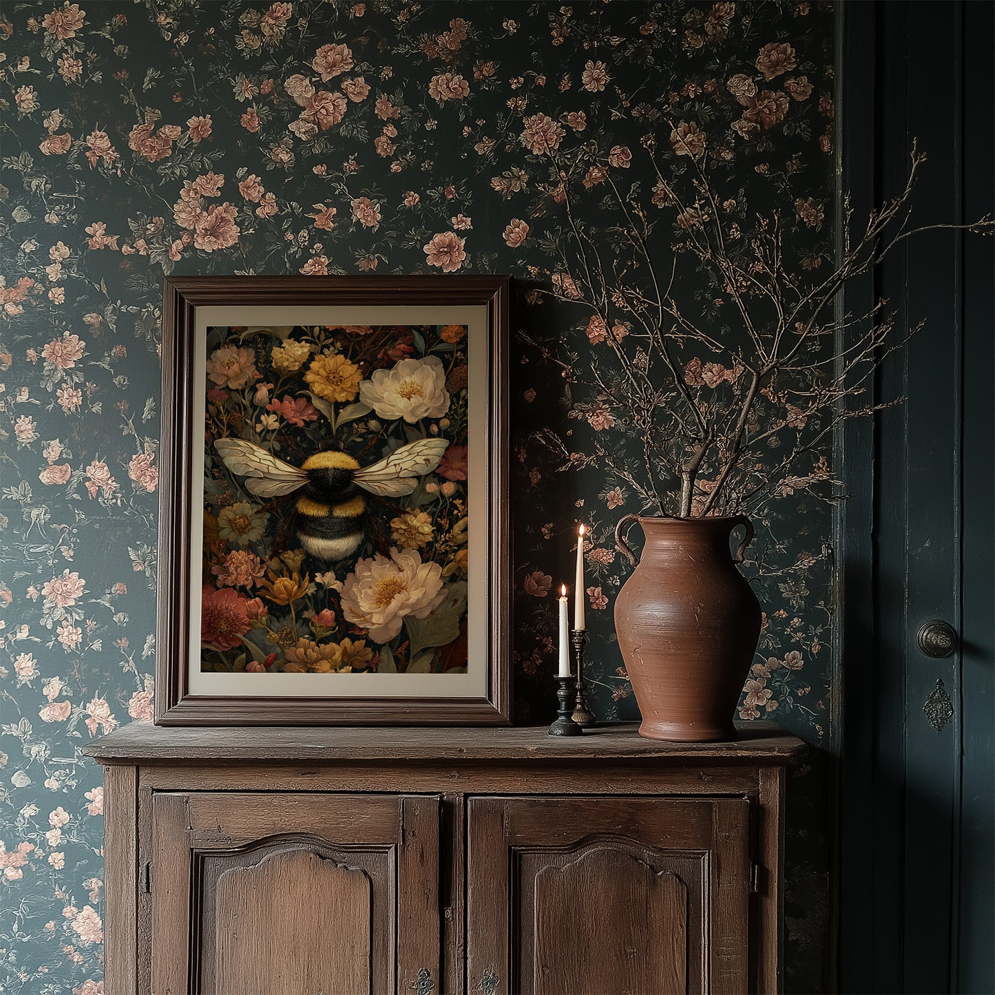 Bumblebee Among Vintage Blooms