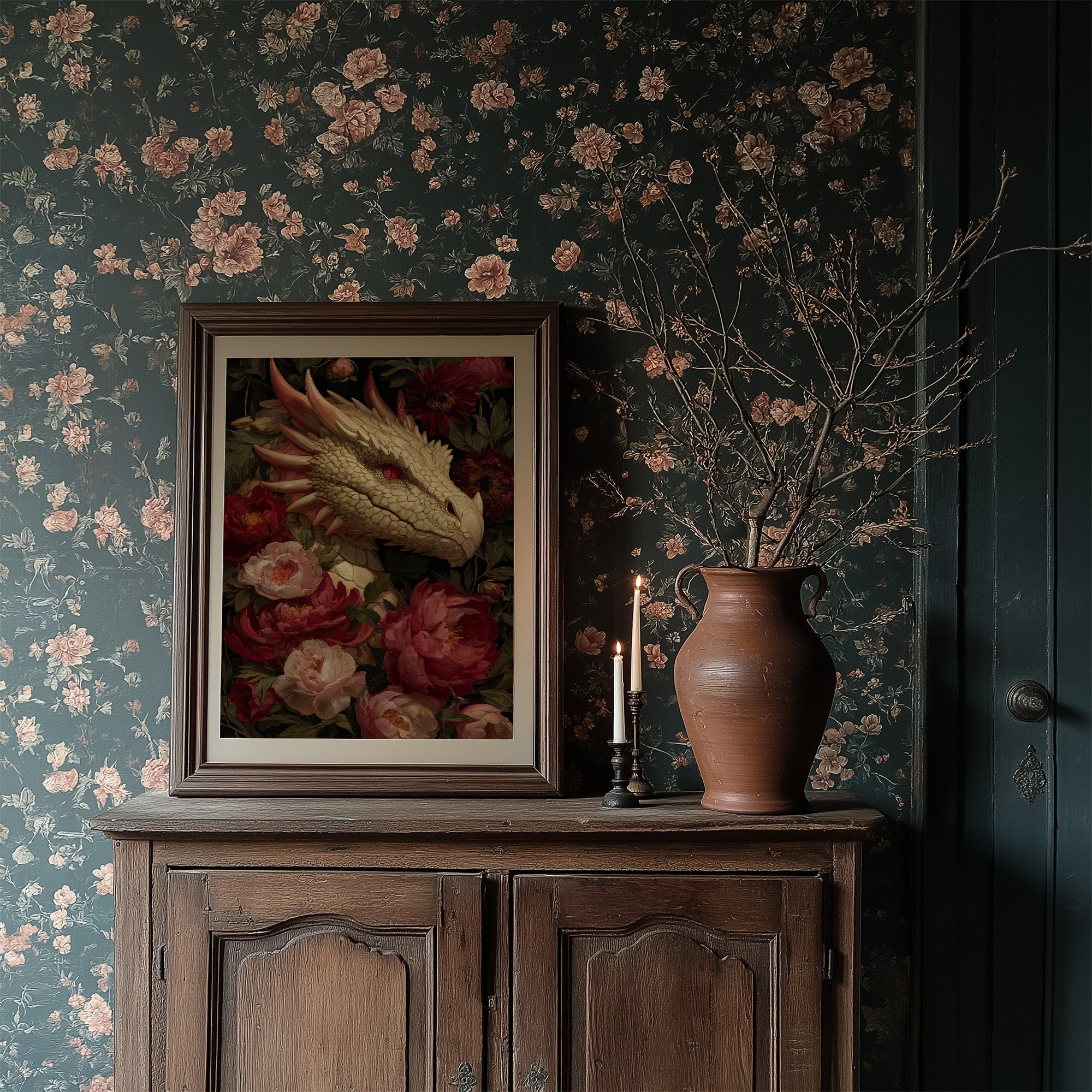 Ancient Scales Among Velvet Blooms